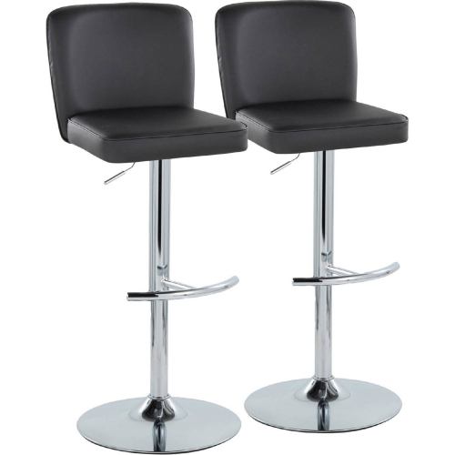 Henry Adjustable Swivel Bar Stool in Chrome & Black Leatherette (Set of 2)